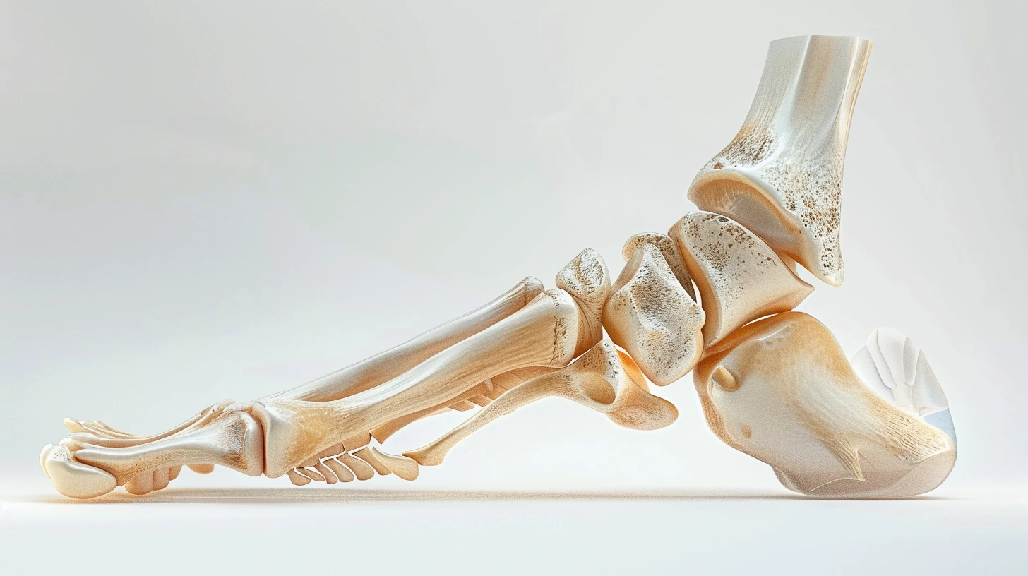 Anatomia do pé com calcâneo, fáscia plantar e esporão