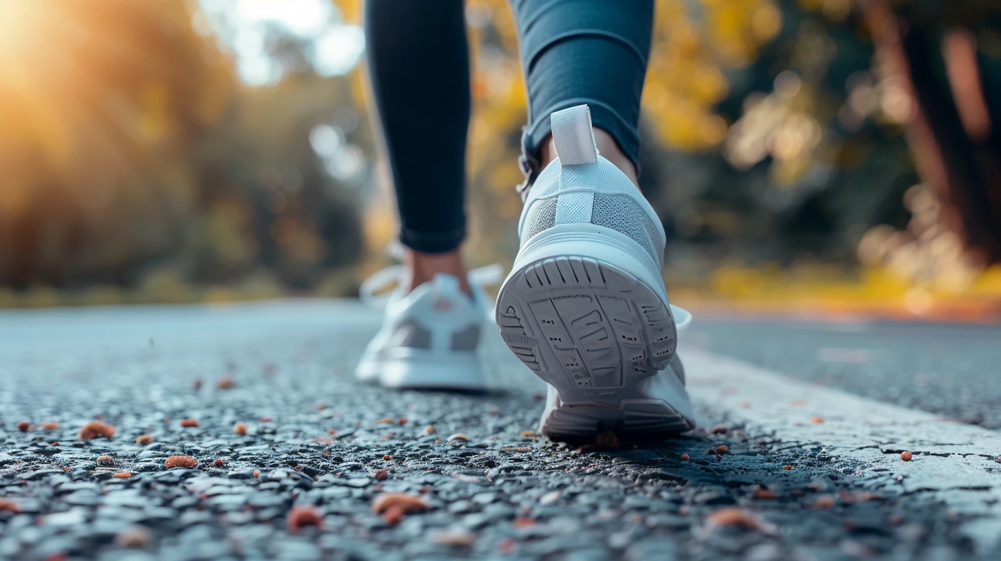 Caminhada com tênis para fascite plantar em piso pavimentado