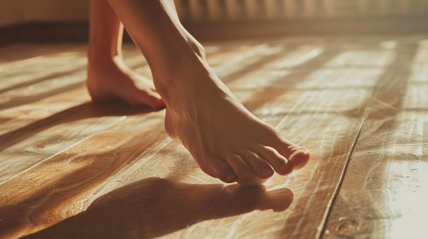 Massagem da fáscia plantar com bola de terapia